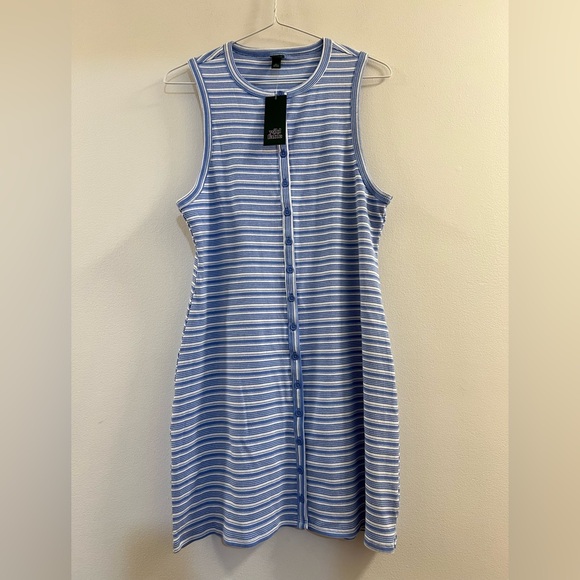 Sleeveless Button-Front Ribbed Mini Skater Dress - Wild Fable Blue Multi-Striped - Picture 3 of 8